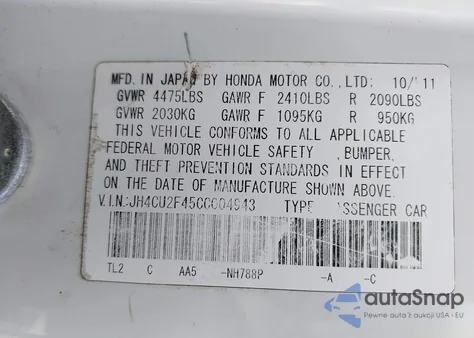 2012 Acura Tsx 2.4 from USA, damaged, VIN JH4CU2F45CC004943
